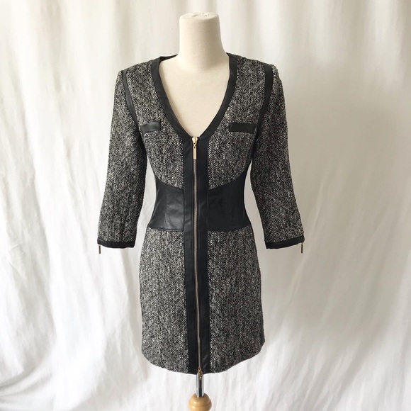 Marciano Dresses & Skirts - Marciano tweed/vegan leather zipper dress size 0